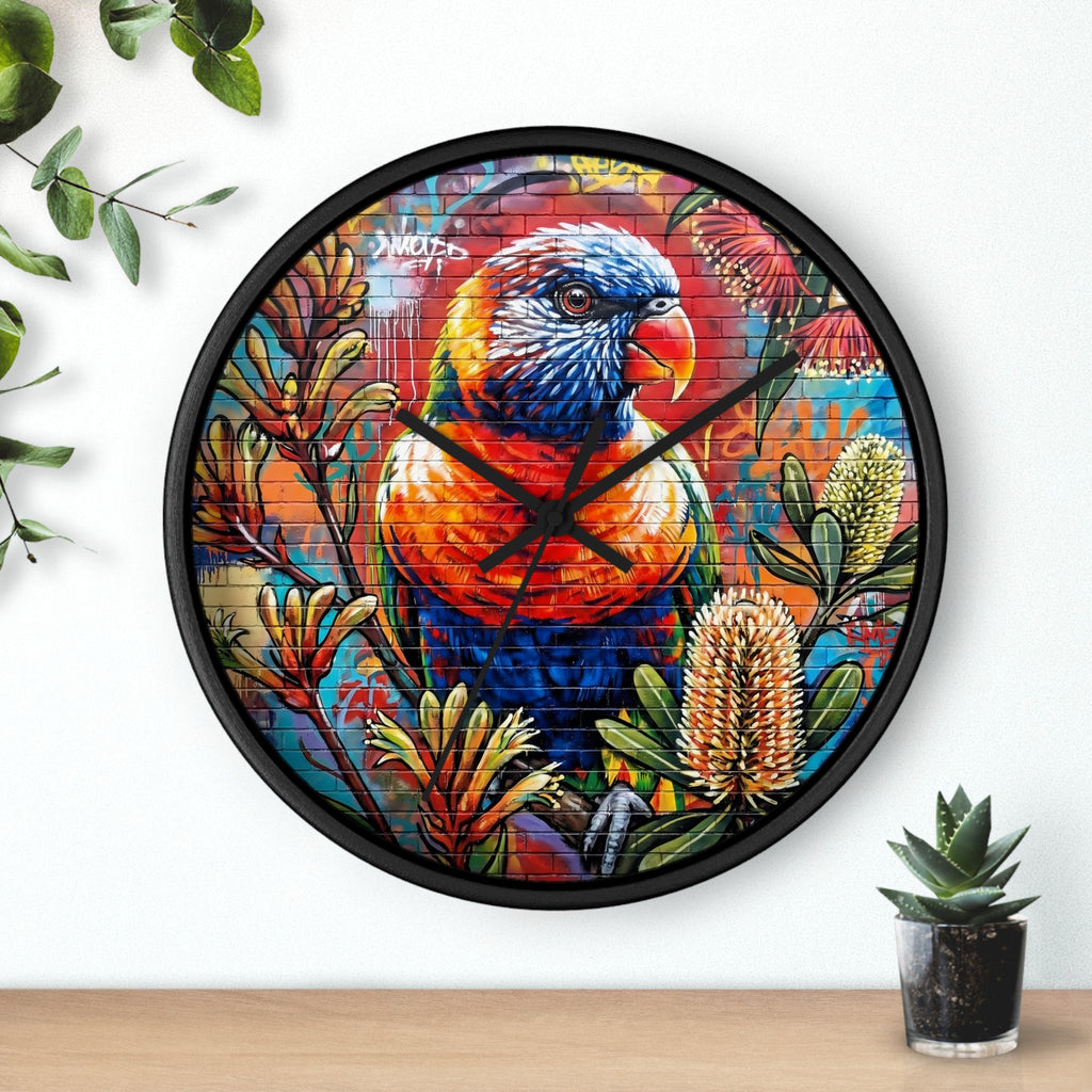 Rainbow Lorikeet Wall Clock | Colorful Parrot Art, Botanical Mural