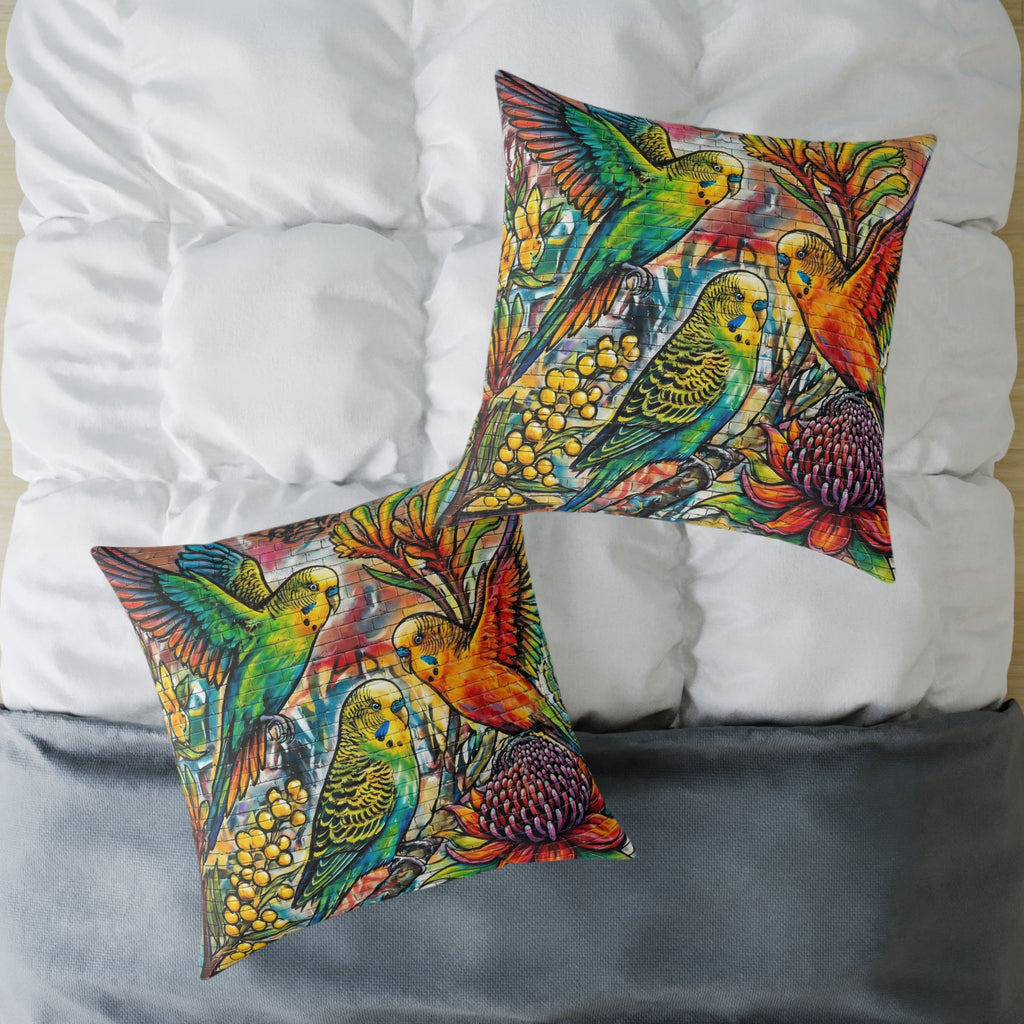 Graffiti Budgerigar Square Poly Canvas Pillow