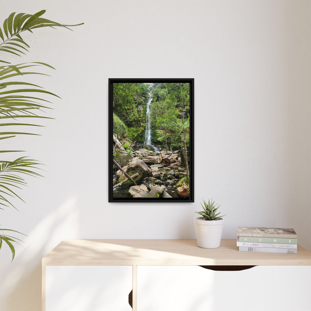 Framed Matte Canvas Waterfall — Victorian Countryside Nature Wall Art