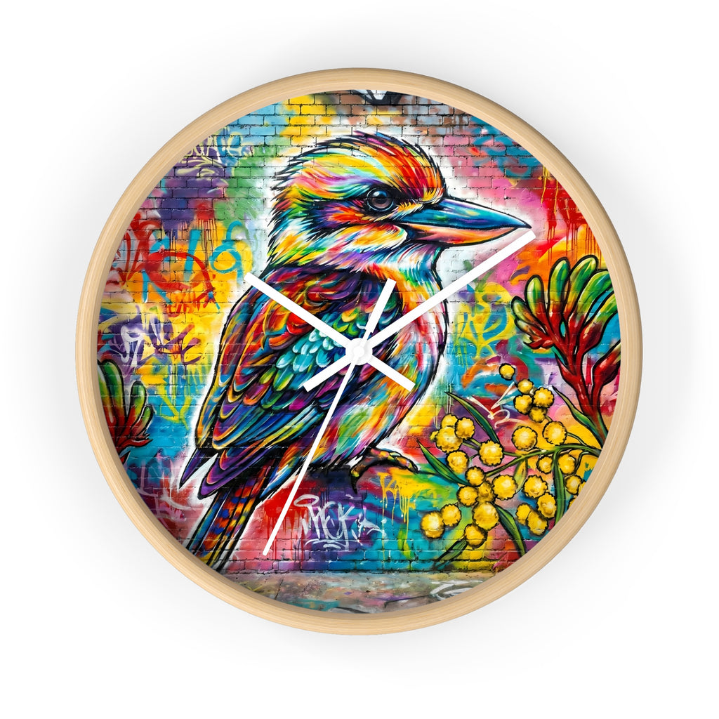 Colorful Kookaburra Wall Clock | Vibrant Bird Graffiti Art