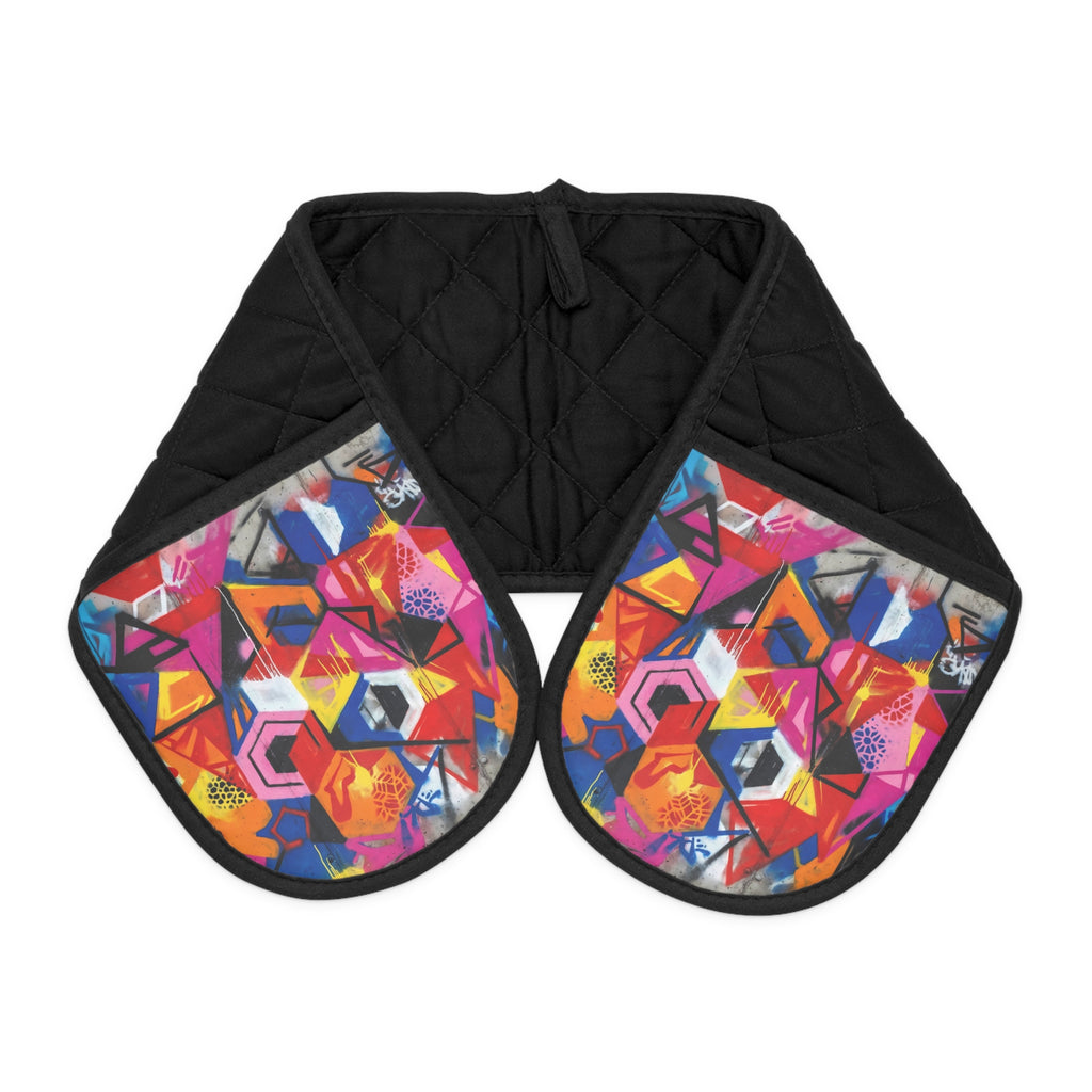 Colorful Graffiti Double Oven Mitts - Quilted Heat-Resistant Pot Holders