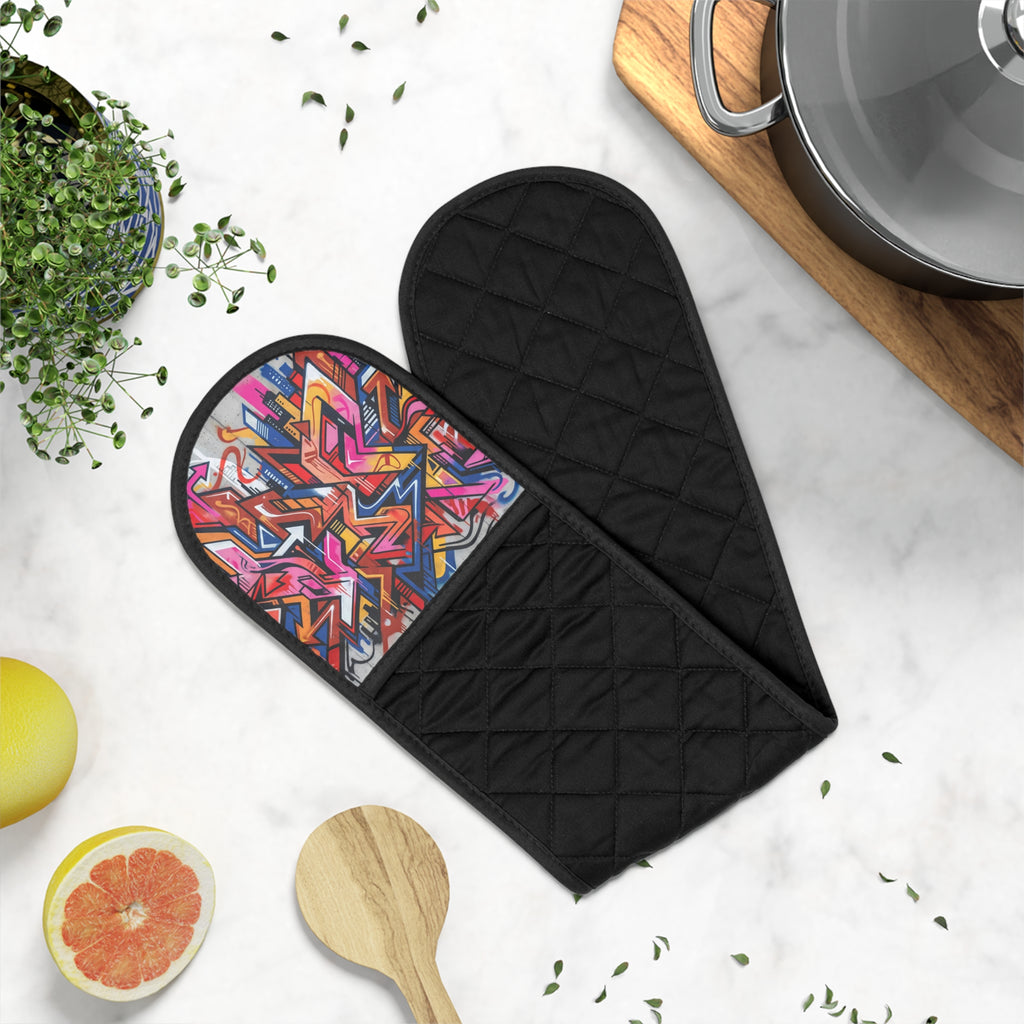 Colorful Graffiti Double Oven Mitts - Quilted Heat-Resistant Pot Holders
