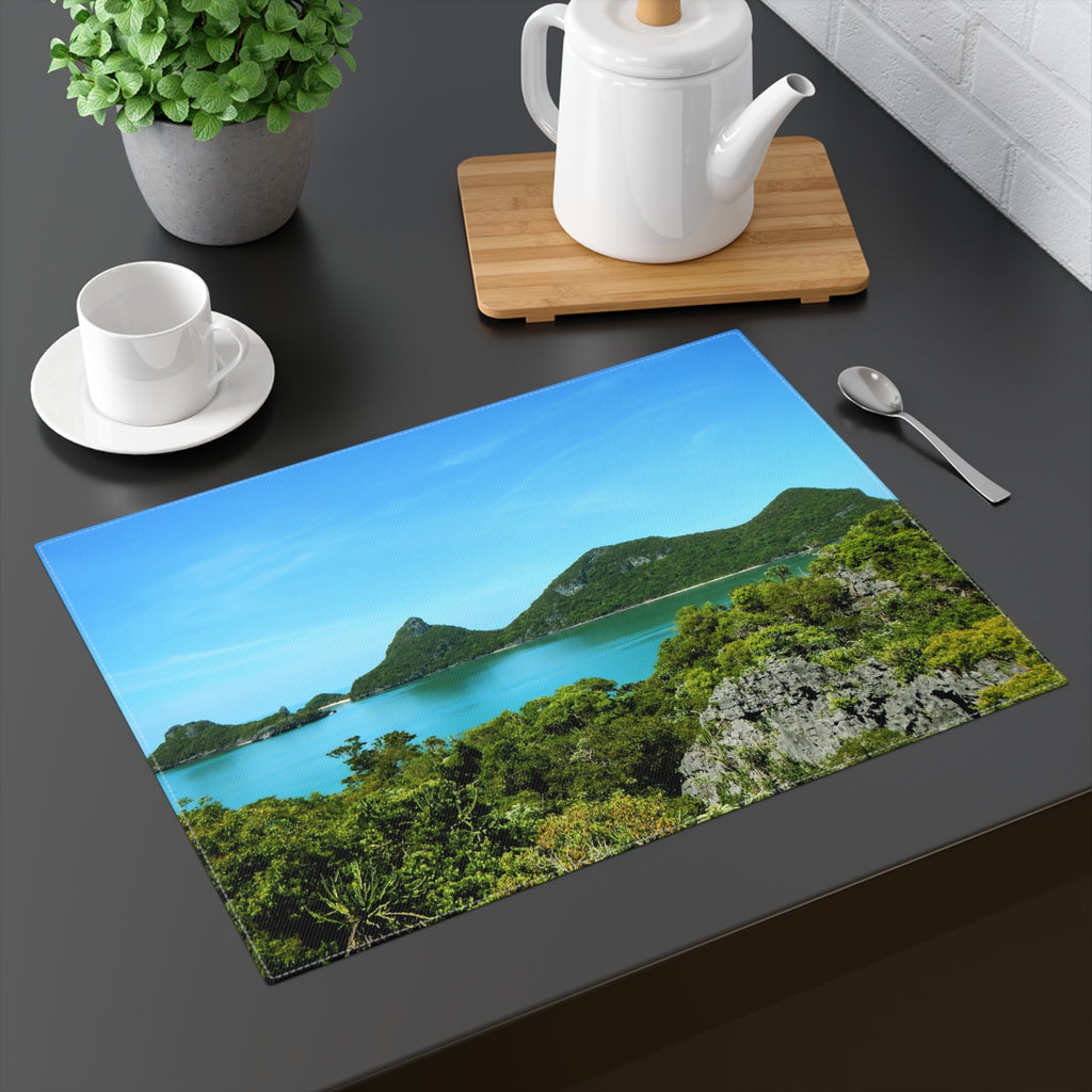 Tropical Island Placemat — Scenic Seascape Table Mat for Coastal & Vacation Dining
