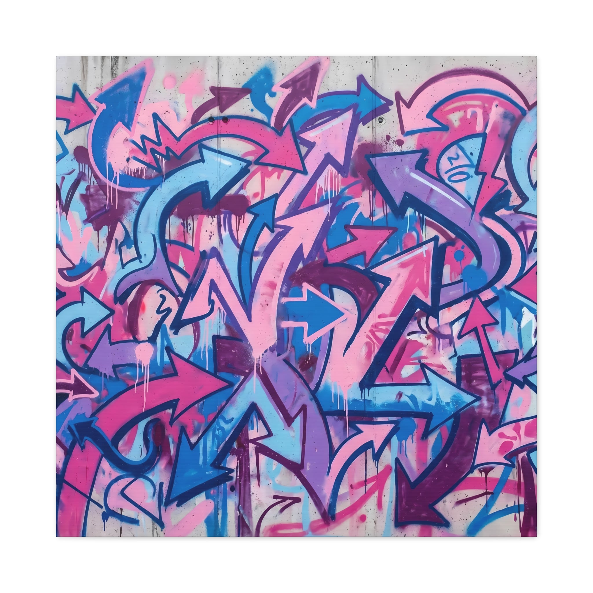 Pink & Blue Graffiti Arrow Canvas — Stretched Matte Wall Art