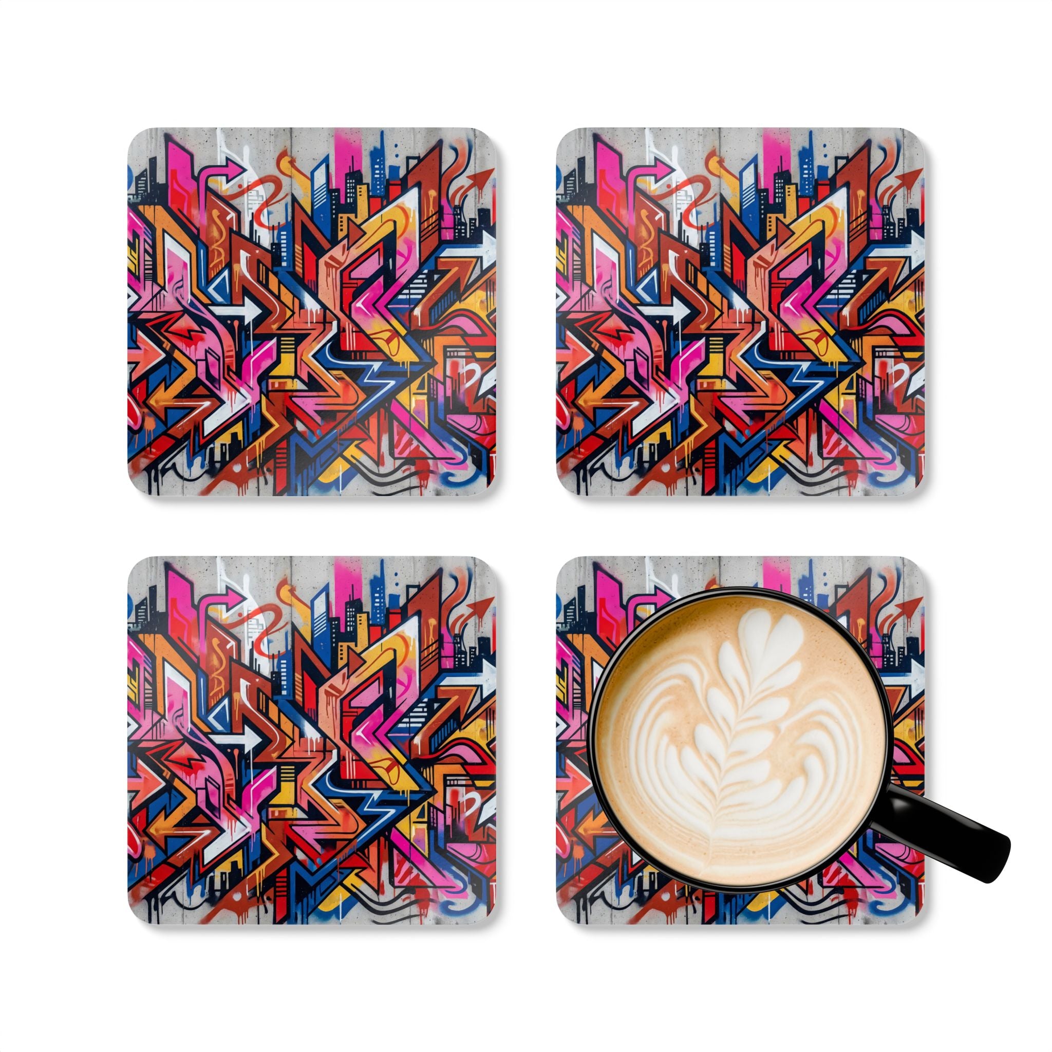 Graffiti Street Art Cork Coaster Set — Urban Vibes Drink Coasters (Set of 4)