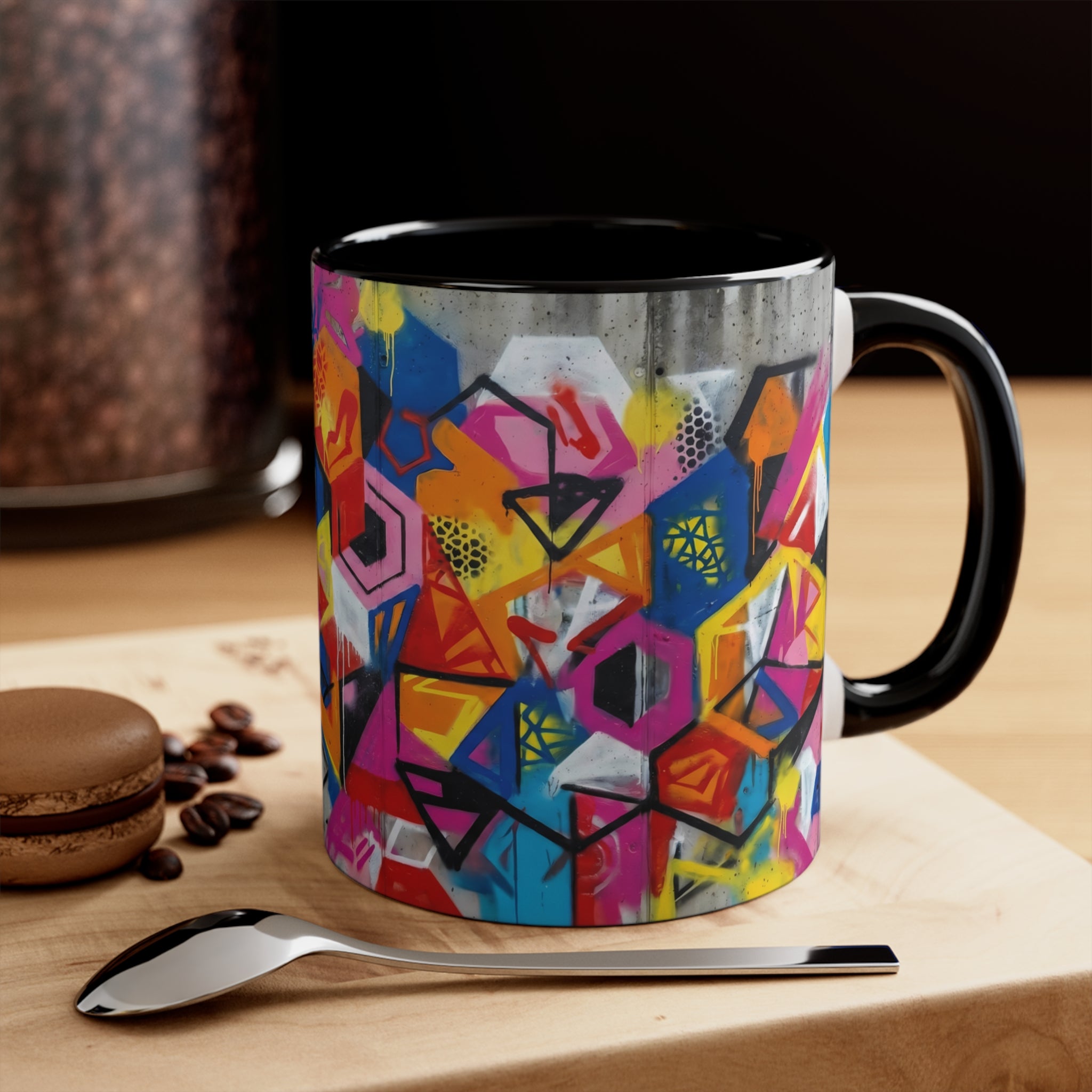Colorful Geometric Accent Mug — 11oz Vibrant Abstract Coffee Cup