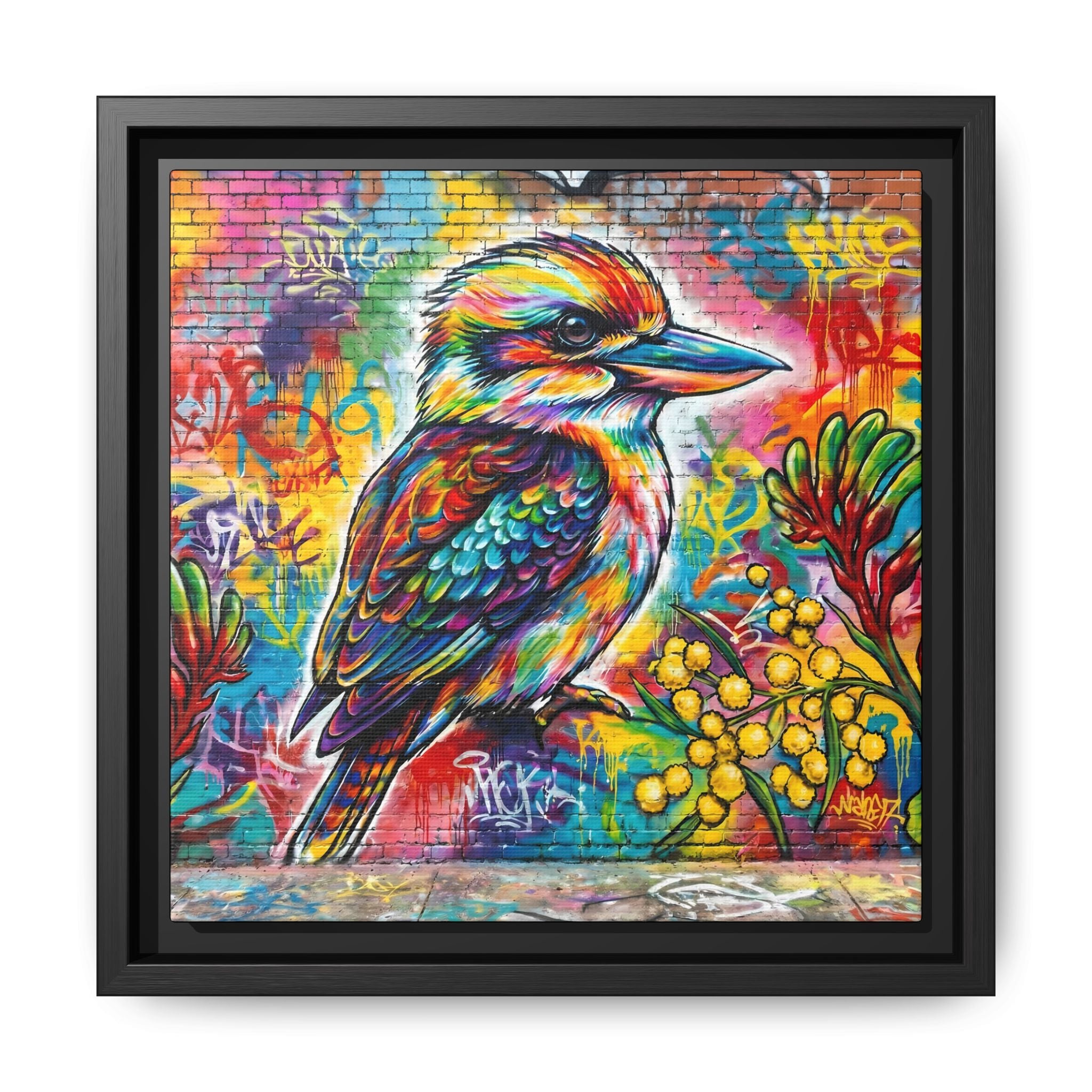 Kookaburra Graffiti Art Framed Matte Canvas | Colorful Urban Bird Print