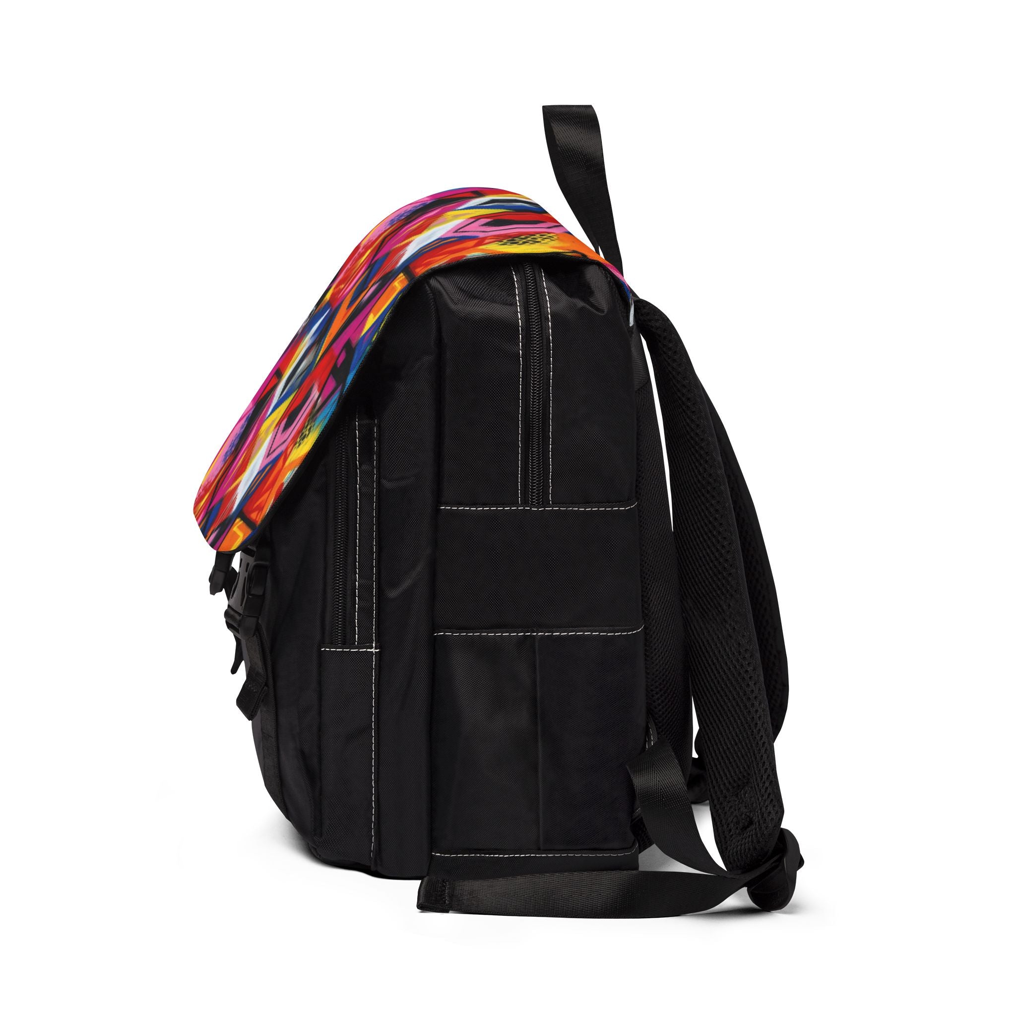Graffiti Geo Print Backpack — Colorful Urban Shoulder Bag