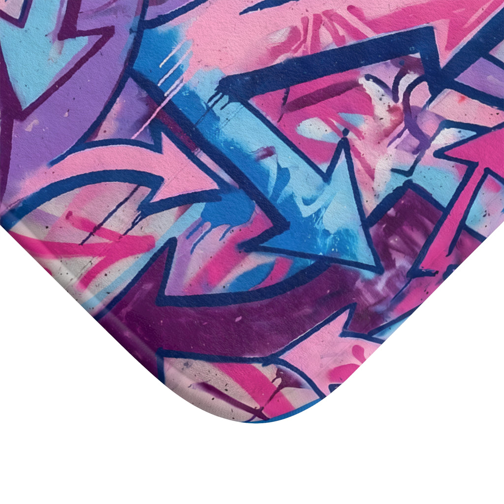 Graffiti Arrow Pattern Bath Mat — Pink & Blue Urban Street Art Rug