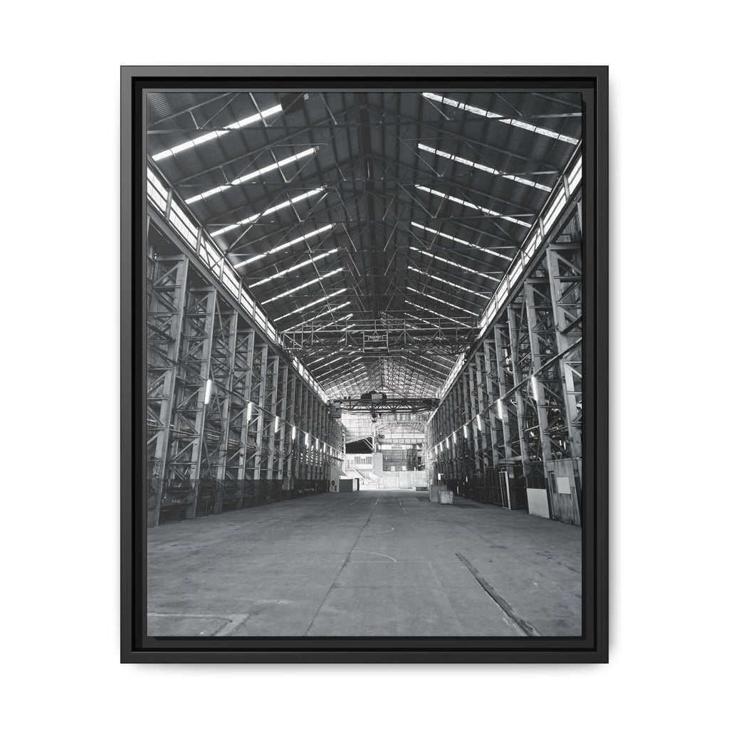 Framed Matte Canvas Industrial Warehouse - Black & White Wall Art
