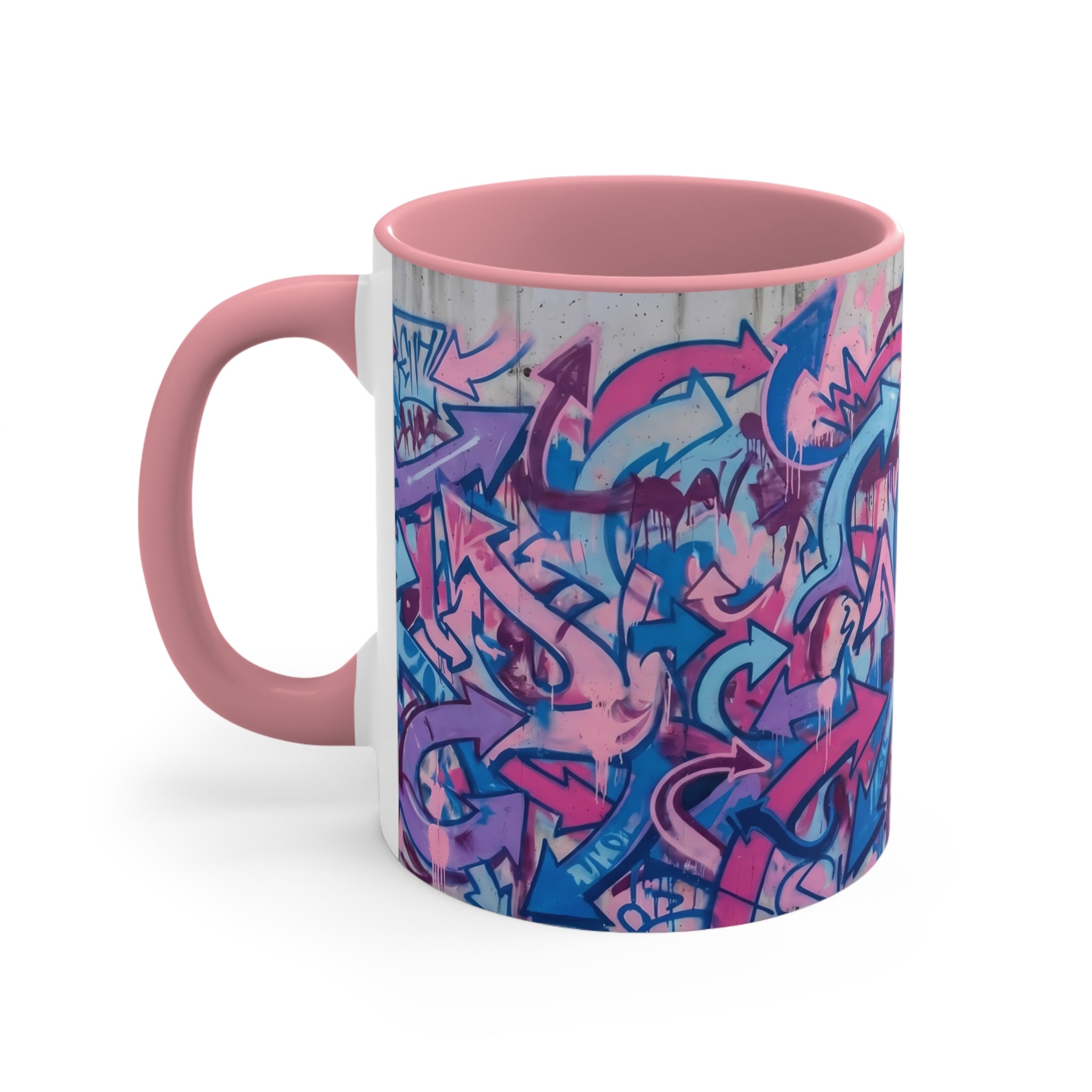 11oz Accent Mug — Pink & Blue Graffiti Arrow Design
