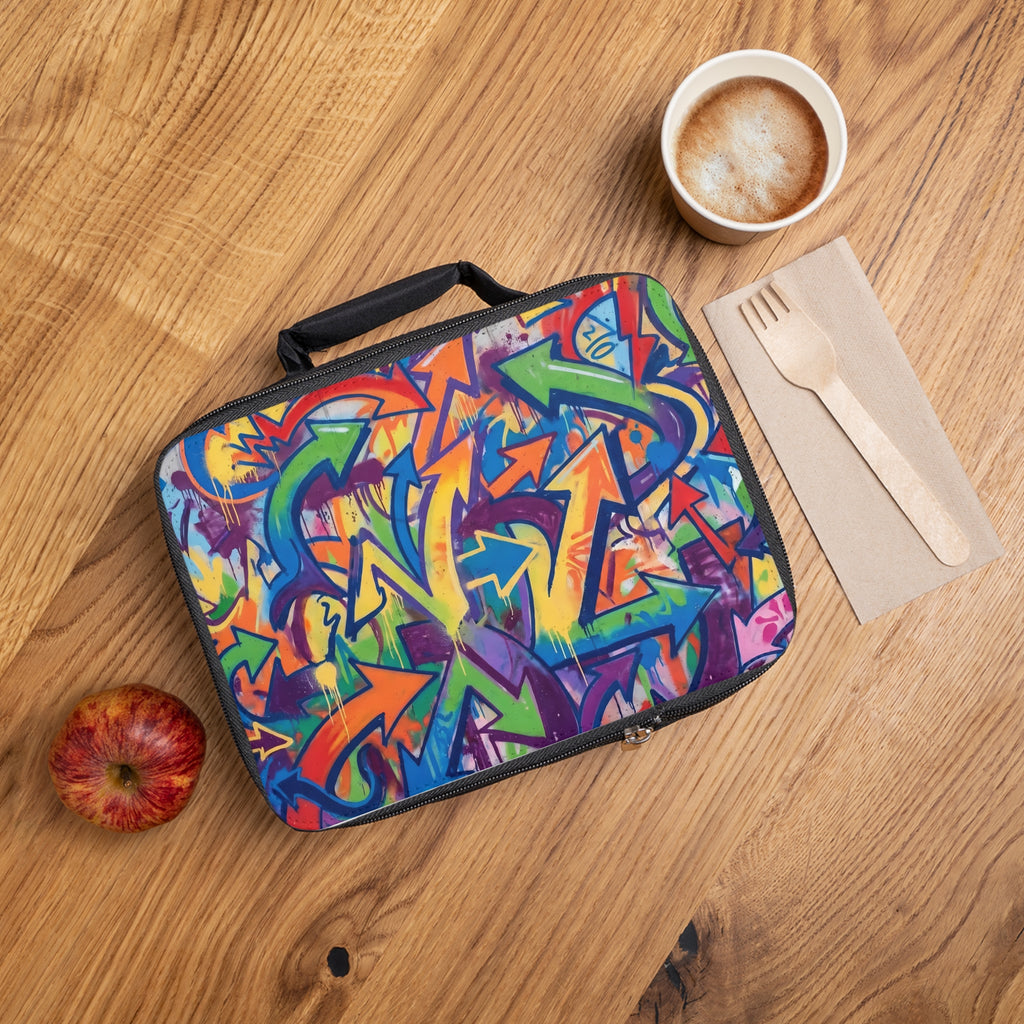Graffiti Arrows Lunch Bag — Colorful Urban Street Art Insulated Tote