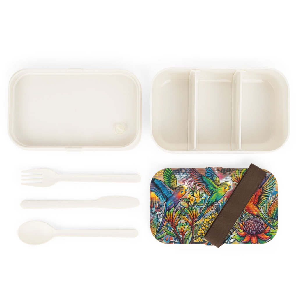 Bento Lunch Box — Budgerigar & Native Wildflowers Design