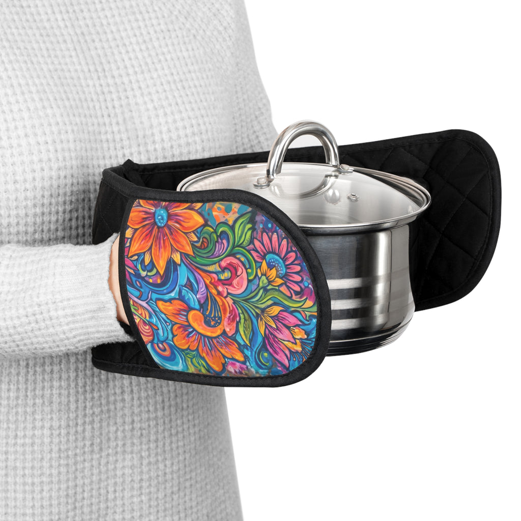 Floral Heat-Resistant Oven Mitt — Colorful Kitchen Grip