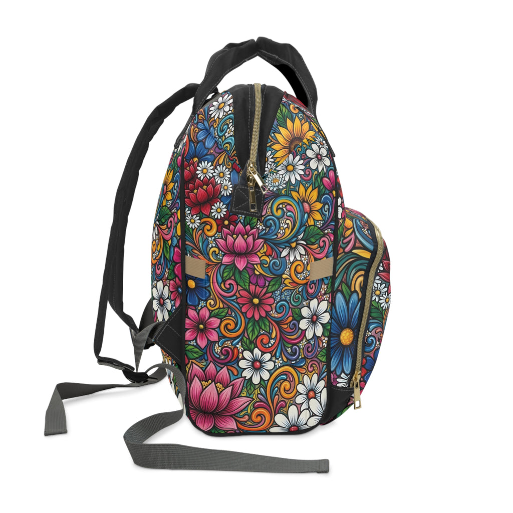 Colorful Floral Swirl Multifunctional Diaper Backpack | Floral Baby Bag