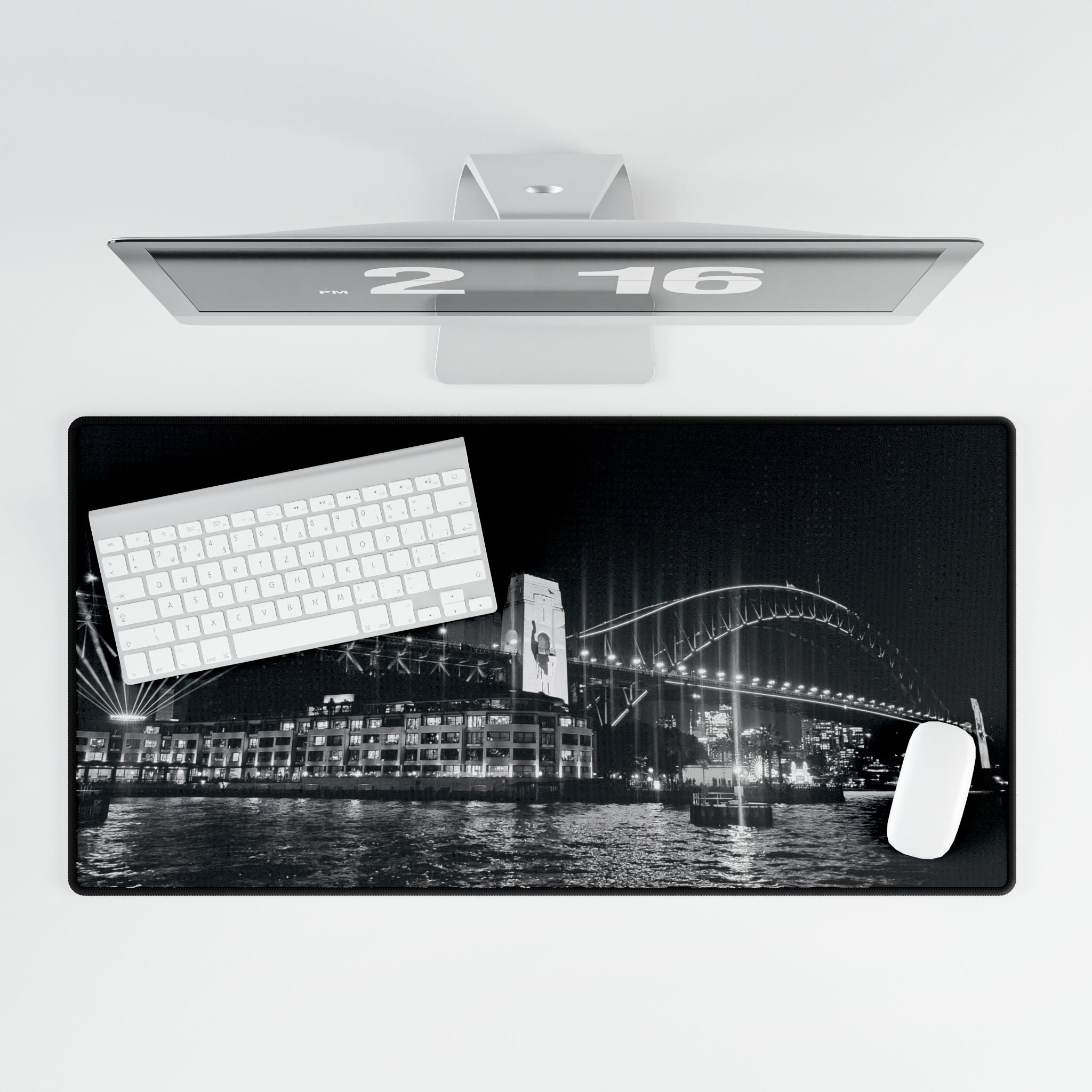 Sydney Harbour Bridge Nightscape Desk Mat — Black & White Iconic Bridge Desk Pad