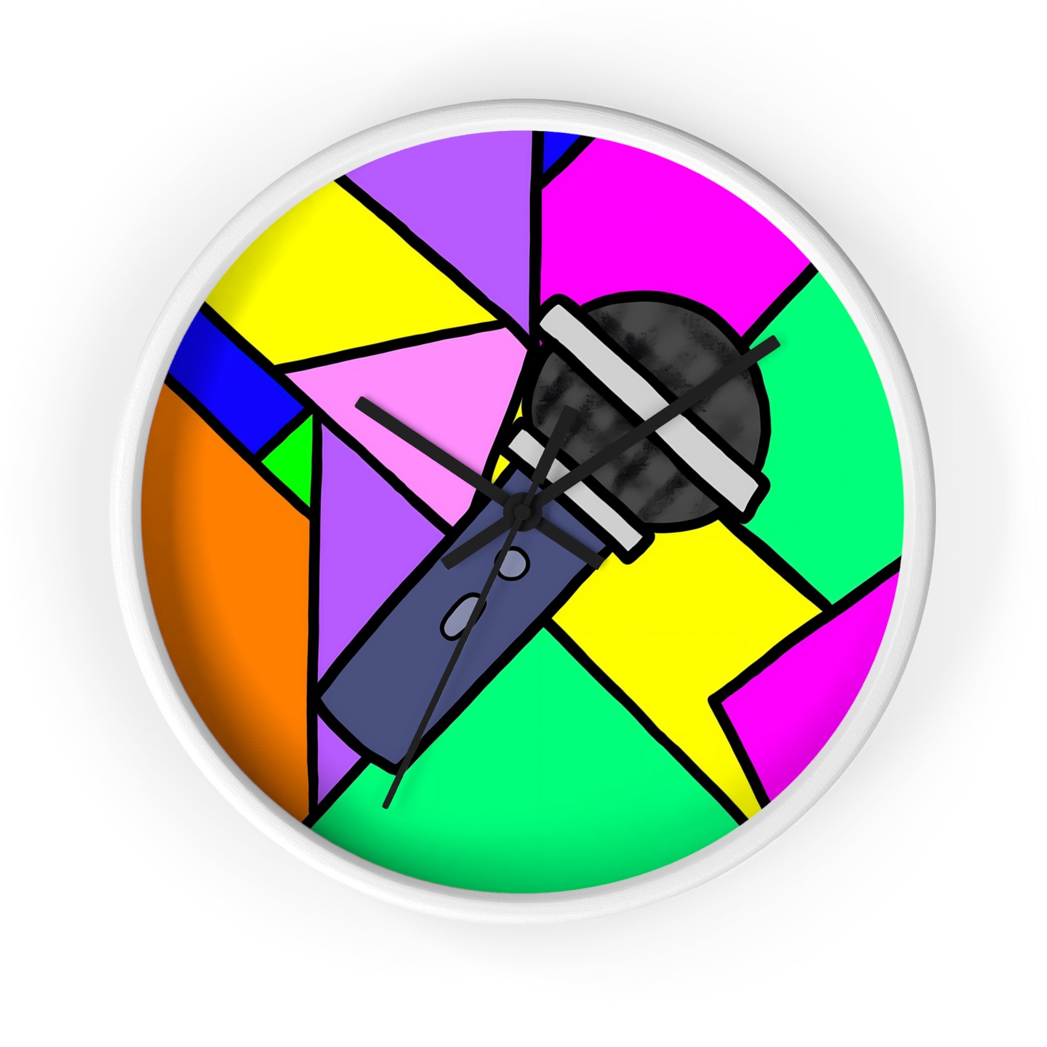 Microphone Pop Art Wall Clock — Colorful Singer/Music Decor