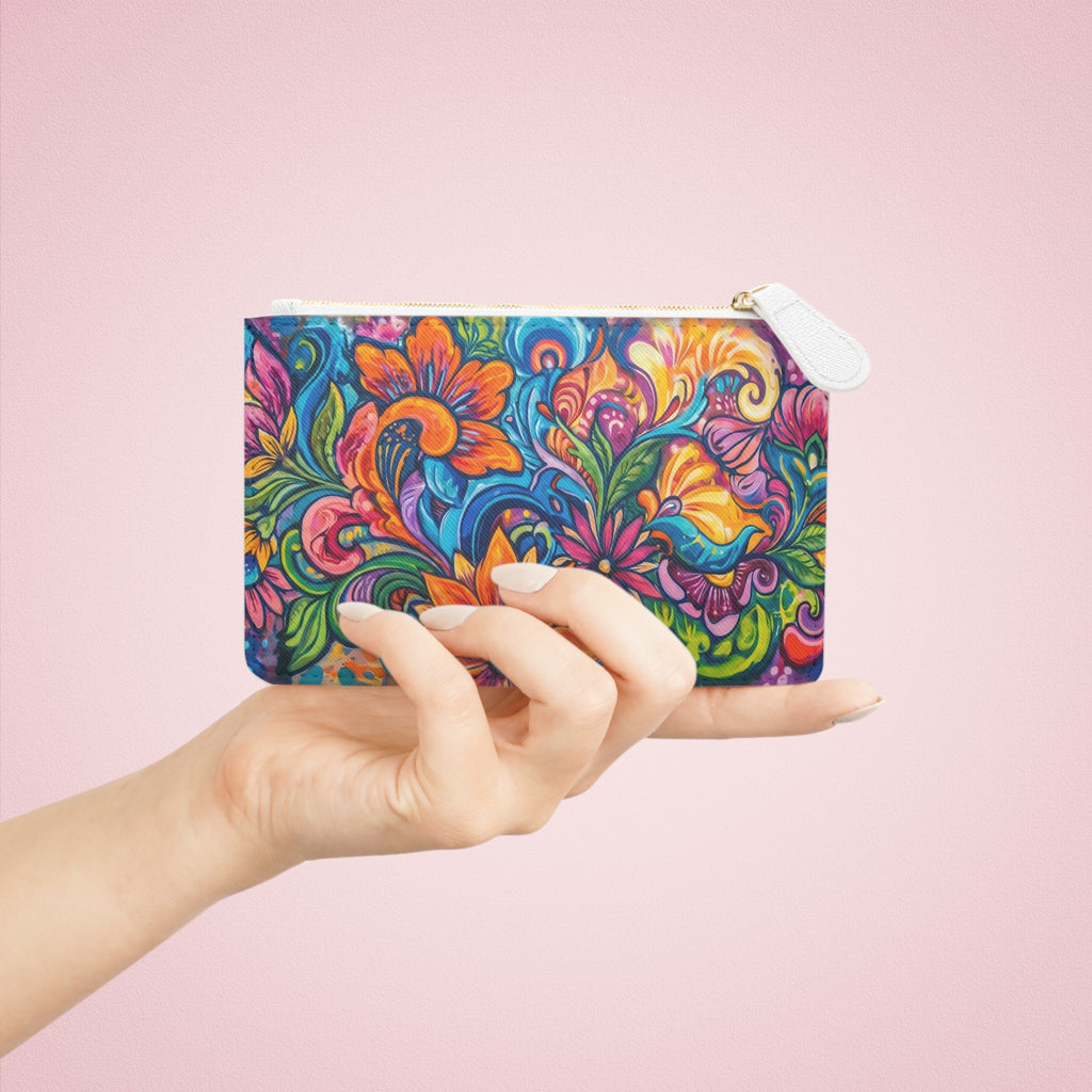 Mini Clutch Bag — Vibrant Floral Boho Zipper Pouch