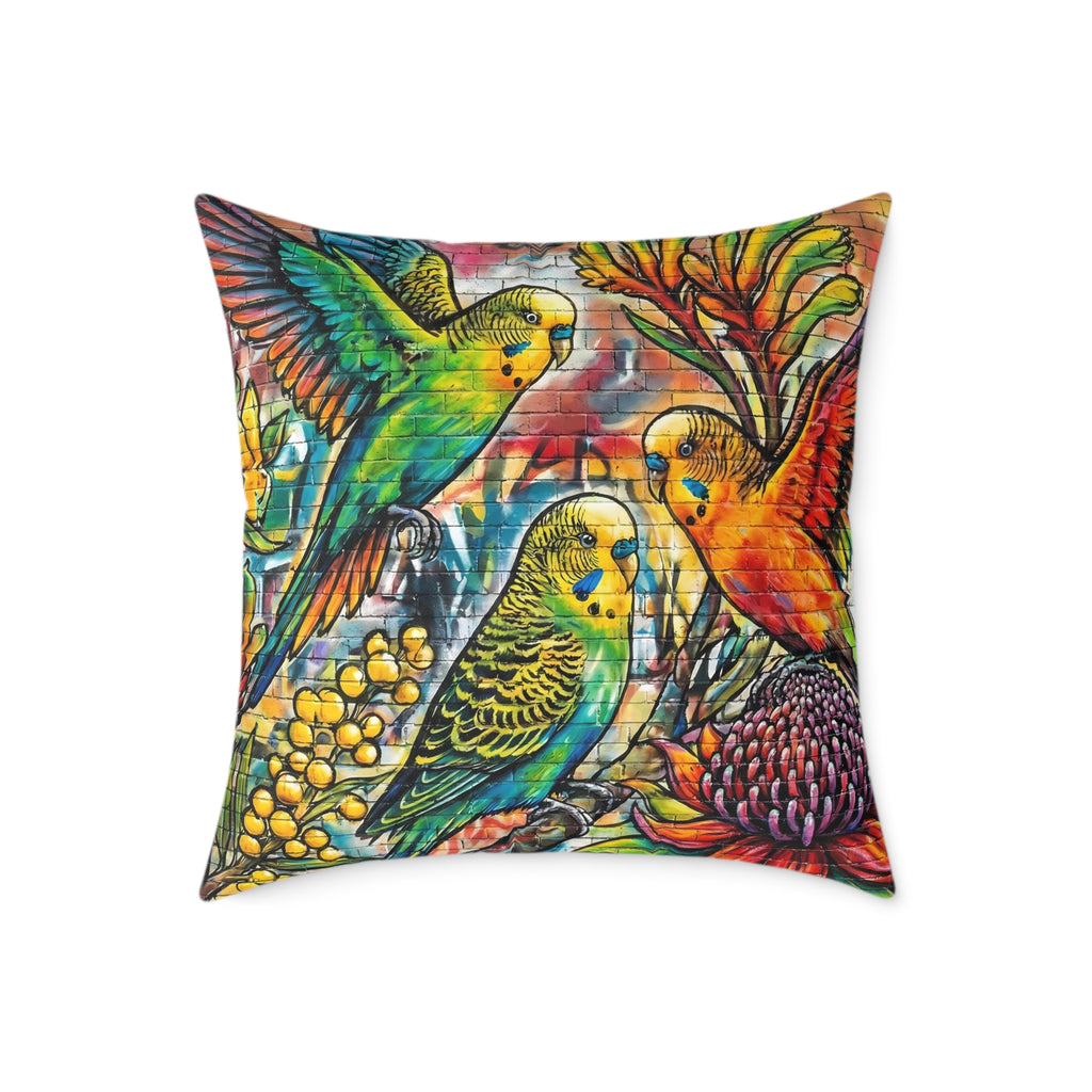 Graffiti Budgerigar Square Poly Canvas Pillow