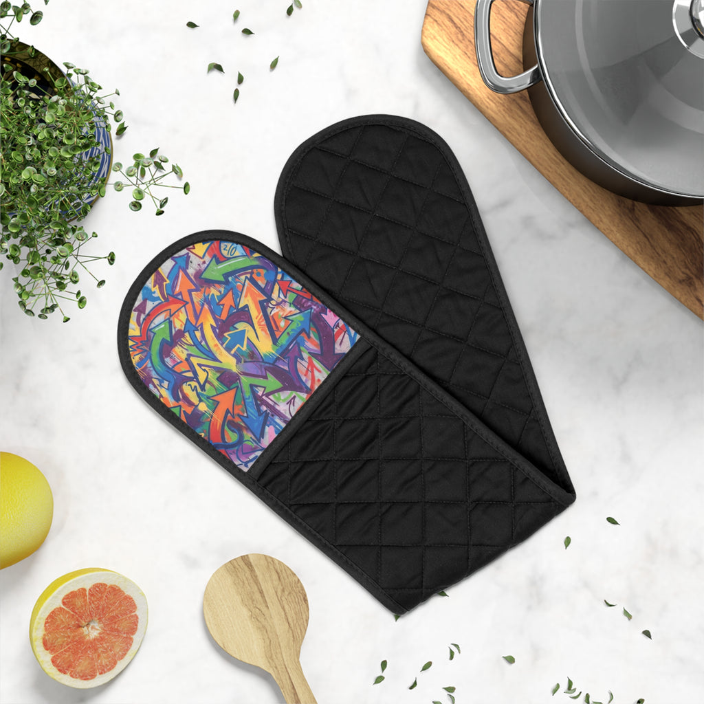 Colorful Abstract Oven Mitts - Double-Handled Pot Holder for Kitchen & Baking