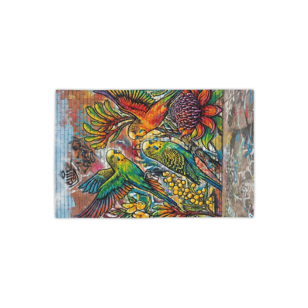 Graffiti Budgerigar Beach Towel — Vibrant Urban Art
